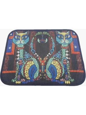 Elekli Desenli Kedi Tuvalet Önü Paspası 60 x 45 cm Renkli Kedi