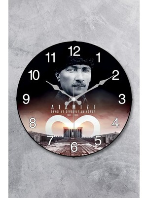 Atatürk Duvar Saati Akar Saniye Sessiz Mekanizma 36 cm