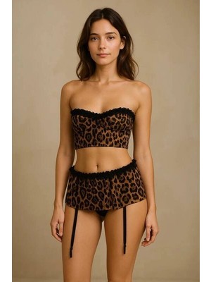 Liyuza Leopar Desenli Mini Etek