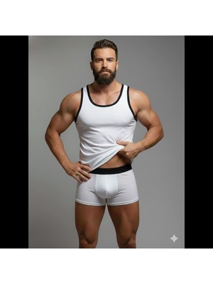 Liyuza Erkek Beyaz Tank Top Boxer Takım