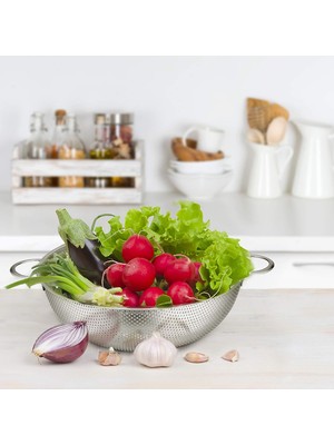 Paslanmaz Çelik 26CM Çift Kulplu Sepet Süzgeç, Salata, Meyve, Makarna Süzgeci - Paslanmaz Çelik Çift