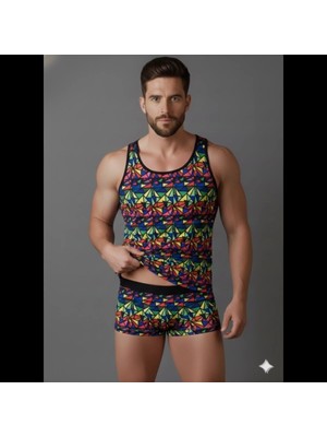 Liyuza Erkek Renkli Tank Top Boxer Takımı