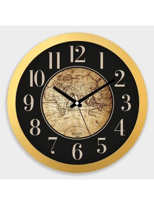 Premium Serisi Dünya Haritası Kadranlı Duvar Saati 35 cm Gold