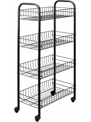 Metaltex Pısa Anıversarıo - Tekerlekli 4 Katlı Plastik Kaplamalı Çok Amaçlı Taşıma Arabası. Renk Siy