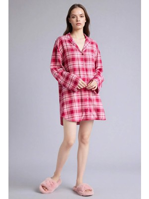DeFacto Regular Fit Pijama Yaka Flanel Uzun Kollu Elbise G7996AX26SP
