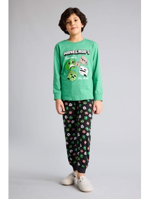 DeFacto %100 Pamuk Regular Fit Elastik Bel Desenli 2'li Bej Pijama Takımı Erkek Çocuk G9975A826SP