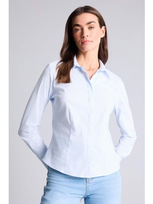 DeFacto Fıtted Gömlek Yaka Çizgili Poplin Uzun Kollu GÖMLEK D3172AX26SP