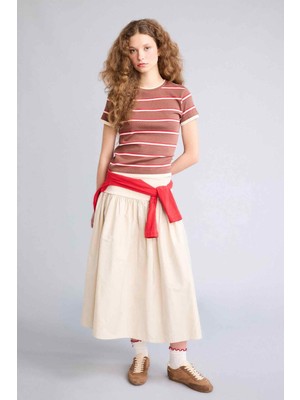 DeFacto A Kesim Yüksek Bel Poplin Midi Etek F7993AX26SP