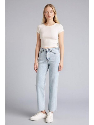 Afra x DeFacto Comfort Straight Yüksek Bel Jean Yıkamalı Pantolon F2150AX26SP