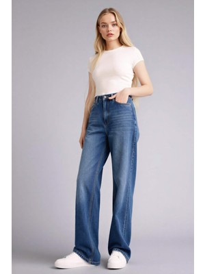 DeFacto Straight Fit Yüksek Bel Uzun Jean Yıkamalı Pantolon G3541AX26SP