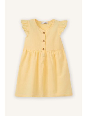 DeFacto Basıc Düz Kısa Kollu Flamlı Poplin Elbise Kız BEBEK Z7402A226SM
