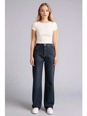 DeFacto 90's Wide Leg Yüksek Bel Uzun Jean Yıkamalı Pantolon H0132AX26SP