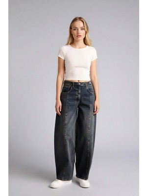 DeFacto %100 Pamuk Barrel Fit Yüksek Bel Bilek Boy Jean Yıkamalı Pantolon H0135AX26SP
