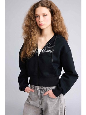 DeFacto Kapüşonlu Baskılı Fermuarlı Sweatshirt H0168AX26SP