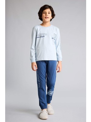 DeFacto %100 Pamuk Regular Fit Baskılı 2'li Antrasit Pijama Takımı Erkek Çocuk G9976A826SP
