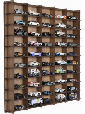 Standard 50 Araç Oyuncak Araba Rafı, 1:64 Ölçek Uyumlu Metal Oyuncak Araç Garaj Duvar Vitrini-Kahve