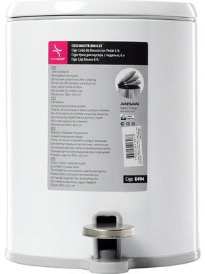 Çöp Kovası Pedallı 6 Lt Beyaz Içi Gri