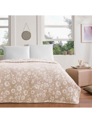 Polly Çiçek DESENLI%100 Pamuk Battaniye, Bej, Çift Kişilik