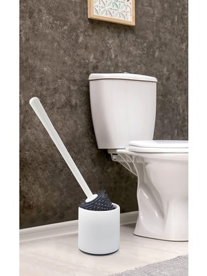 Ata Home Silikon Wc Tuvalet Banyo Fırçası Klozet Fırçası Beyaz-Gri Oval