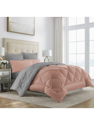 Alla Turca Lux Çift Kişilik Uyku Seti Lastikli Çarşaflı 4 Yastık Kılıflı Pudra Gri Desenli