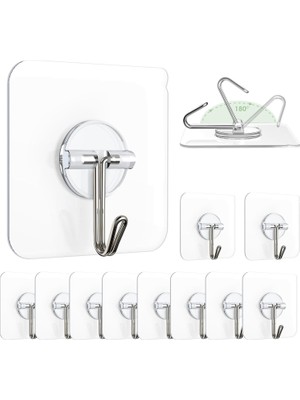 Aee® 10 Adet Şeffaf Duvar Askısı Iz Bırakmayan Güçlü Yapışkanlı Kapı Arkası Banyo Mutfak Düzenleyici