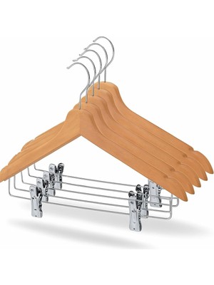 Orret Home 6 Adet Ahşap Elbise Askısı – Altı Mandallı Askı, Gömlek, Etek ve Pantolon Askısı, Dolap V