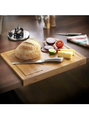 Tezgah Üstü Bambu Kesme Tahtası, Kaymaz Ekmek Tahtası, Kenarlı Kesme Tepsisi Büyük Boy (45CM*35CM) -