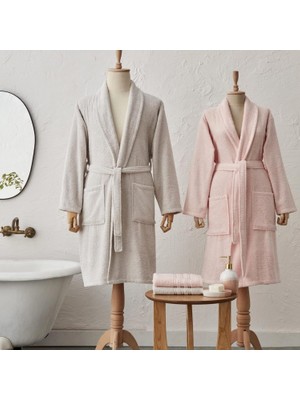 Home Carli 4 Parça Bornoz/baş Havlusu Aile Banyo Seti Pudra Gri