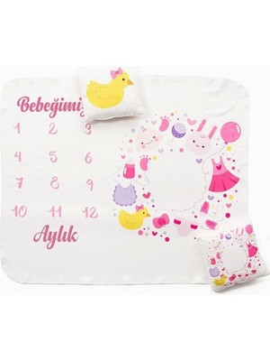 Yeni Doğan Kız Bebek Doğum Hediyesi Aylık Konsept Fotoğraf Battaniyesi