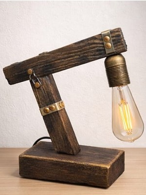 Yediotuz Digital Pazarlama El Yapımı Ahşap Masa Lambası – Rustik Vintage Tasarım Edison Ampullü Dekoratif Gece Lambası