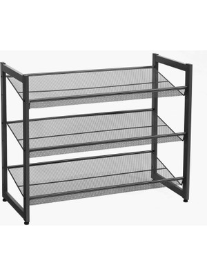3 Katlı Metal Ayakkabı Rafı, Fileli Raf, Ayarlanabilir Koyma Alanlı Düz Veya Açılı Raf Zeminleri, Ko