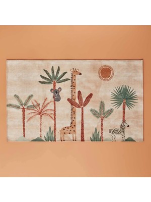 Bella Maıson Safari Kids Hayvan BASKILI%100 Polyester Kilim, Somon, 80X150 cm
