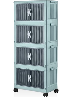 4 Kat Portatif Organizer Tekerlekli Çok Amaçlı Katlanabilir Dolap, Kapaklı Düzenleyici Raf Mutfak, B