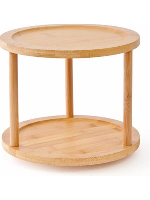 Mutfak Bambu 2 Katlı Servis Sunum Saklama Rafı Döneri Baharatlık ve Organizer Şık 360 Derece Döner T