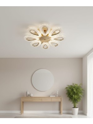 Marsel Lighting Yagmur 8li Gold Avize 3 Renk LED  Isıklı Salon Oturma Odası Avize