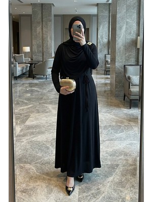 inStyle Şal Bağlamalı Broşlu Siyah Sandy Elbise