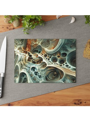 Feyza Design Soyut Dokulu Cam Kesme Tahtası, Şık ve Kaymaz Yüzeyli, Pratik ve Temiz Kullanım