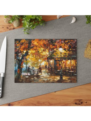 Feyza Design Renkli Peyzaj Temiz ve Şık Cam Kesme Tahtası