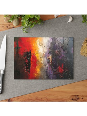Feyza Design Soyut Şekiller Cam Kesme Tahtası, Kaymaz, Çizilmez, Kolay Temiz, Şık Tasarım