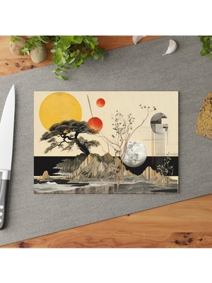 Feyza Design Modern Rock Garden Temperli Cam Kesme Tahtası, Kaymaz ve Çizilmez Yüzey