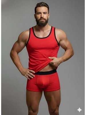 Liyuza Erkek Kırmızı Tank Top Boxer Takımı