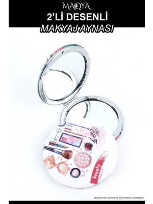 Özgürce Şık Desenli Yuvarlak Cep Çanta Aynası, Kapaklı, 2 Boyut, Pratik ve Hafif