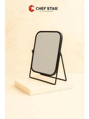 Özgürce Şık Metal Ayaklı Dikdörtgen Makyaj Aynası, Siyah