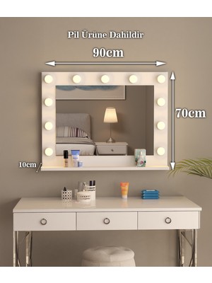 Özgürce 90X70CM Işıklı Beyaz Makyaj Masası ve Banyo Aynası, Kumandalı, Dresuar