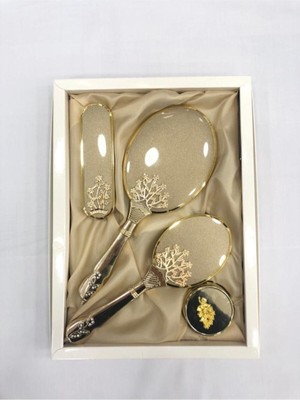 Özgürce Şık 4'lü Altın Renkli Gelin Ayna ve Tarak Seti, Zarif ve Kullanışlı