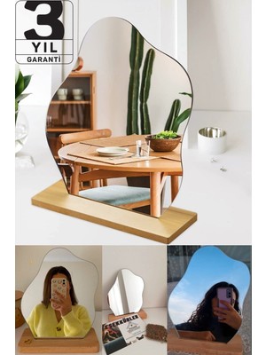 Özgürce Modern Asimetrik Ahşap Makyaj Aynası, 25×20 Cm, Çerçevesiz Masaüstü Dekoru