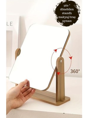 Özgürce Ahşap Standlı Makyaj Aynası 13X18 Cm, Şık ve Kullanışlı Tasarım