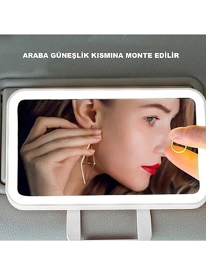 Özgürce Şarjlı Araç Güneşlik Makyaj Aynası, Dokunmatik LED Işıklı, 3 Mod, Ayarlanabilir Işık