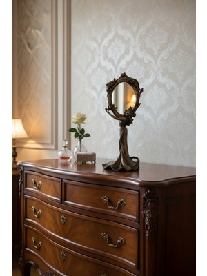 Özgürce Kadın Figürlü Ayaklı Makyaj Aynası, Art Nouveau Biblo, Dekoratif Ayna