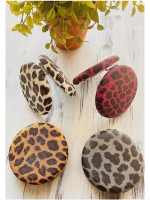 Özgürce Leopar Desenli Portatif El ve Çanta Makyaj Aynası